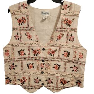 Tantrums Cotton Flax Cream Pink Floral Button Front Vest